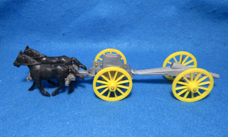 Tootsie Civil War Confederate limber + gun, metal + plastic 45mm